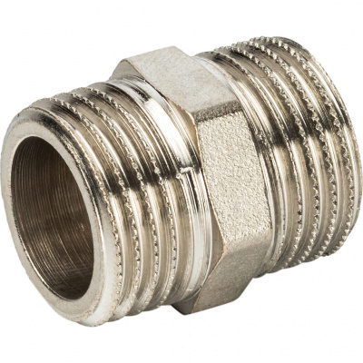 Ниппель латунный STOUT Ду15 (1/2") никелированный SFT-0004-001212