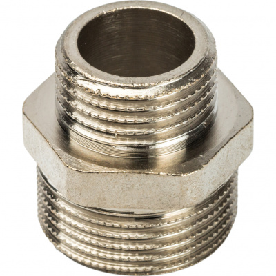 Ниппель латунный STOUT переходной Ду25x15 (1x1/2") никелированный SFT-0004-000112