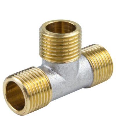 Тройник латунь ННН Ду20 (3/4") никель с ребордой TIM TM333N
